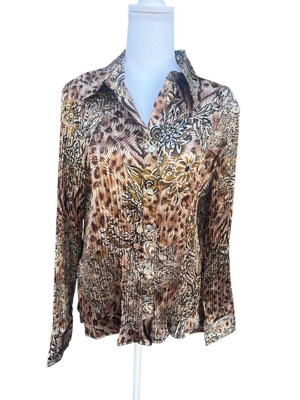 Sere Nade New York Women's Vintage Secretary Blouse Crinkle Pleated Floral XL